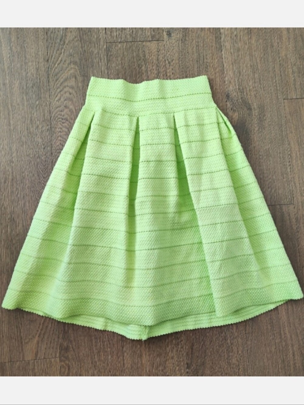 New York & Company Highlighter Yellow A-Line Knee Length Pleated Skirt